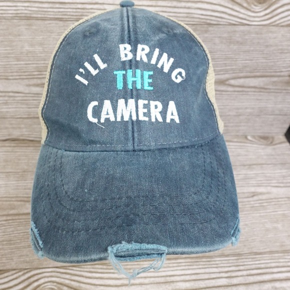 I'LL BRING THE CAMERAS DISTRESSED SNAPBACK MESH CURVE BASEBALL HAT CAP - Picture 1 of 10